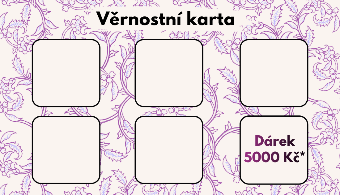 Věrnostní karta GIA Clinic — 5 políček na razítka a šesté pole s odměnou: dárek 5000 Kč